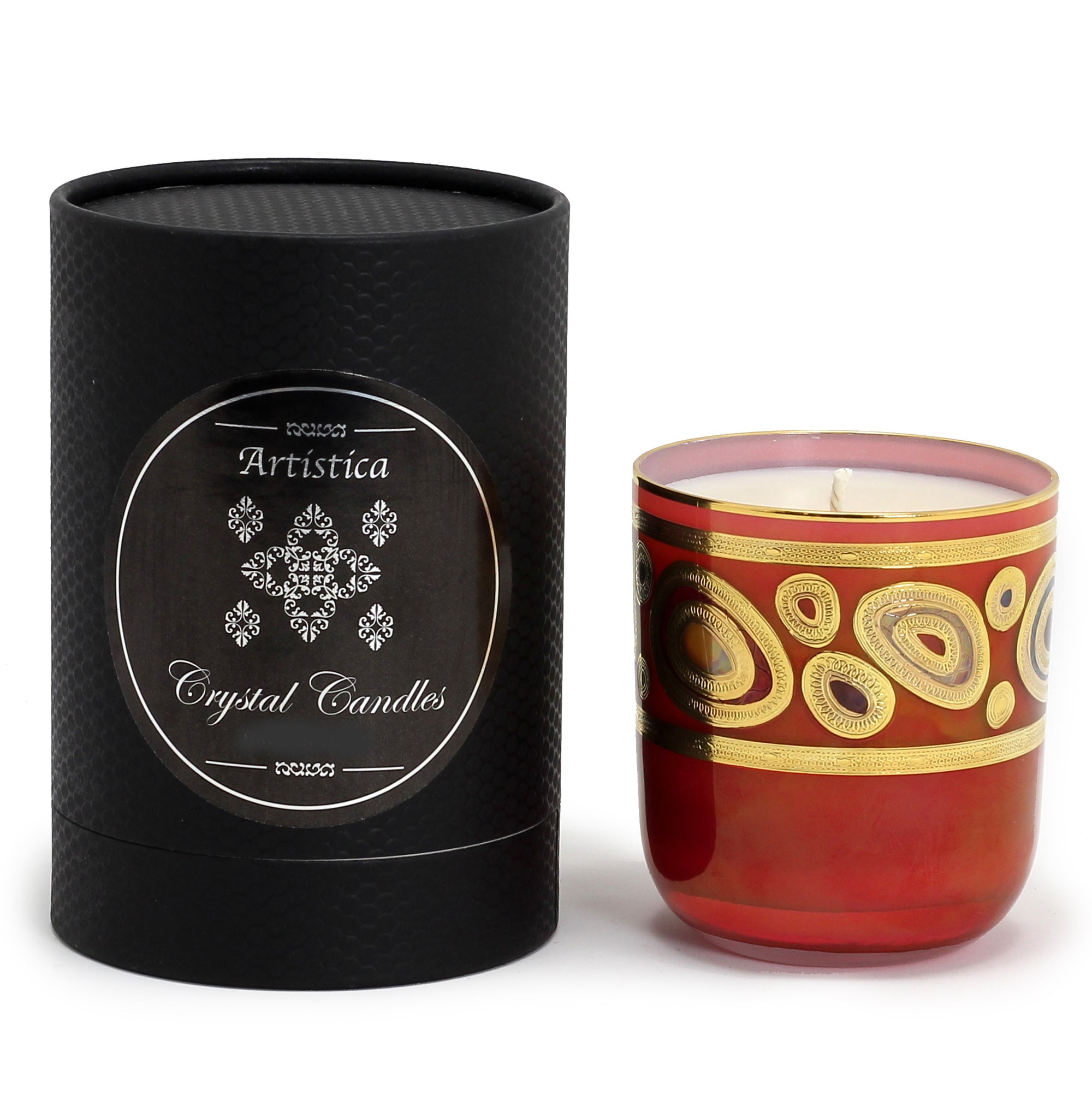 CRYSTAL CANDLES: Regalia Design candle with 14 Carats Gold finish Orange Glass  ~ (10 Oz) - artisticaitalian.com