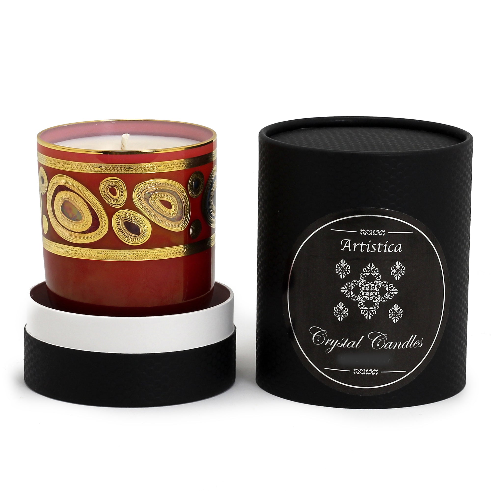 CRYSTAL CANDLES: Regalia Design candle with 14 Carats Gold finish Orange Glass  ~ (10 Oz) - artisticaitalian.com