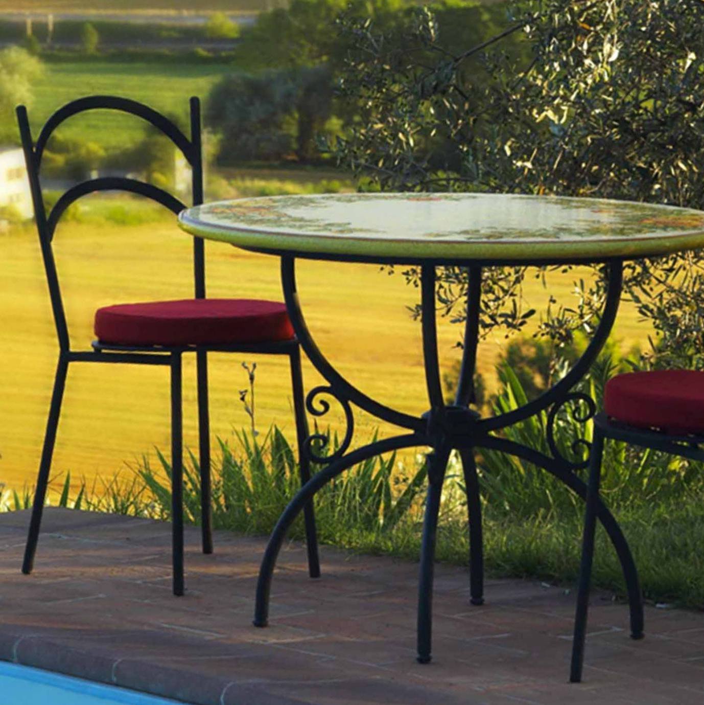 CERAMIC STONE TABLE + IRON BASE: CASCIA Design^ - Hand Painted in Deruta, Italy. - artisticaitalian.com