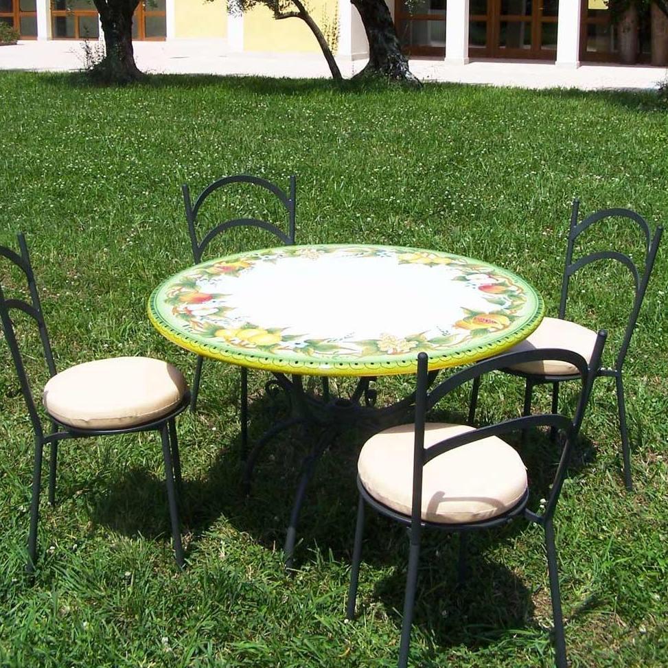 CERAMIC STONE TABLE + IRON BASE: CORTINA Design - Hand Painted in Deruta, Italy. - artisticaitalian.com