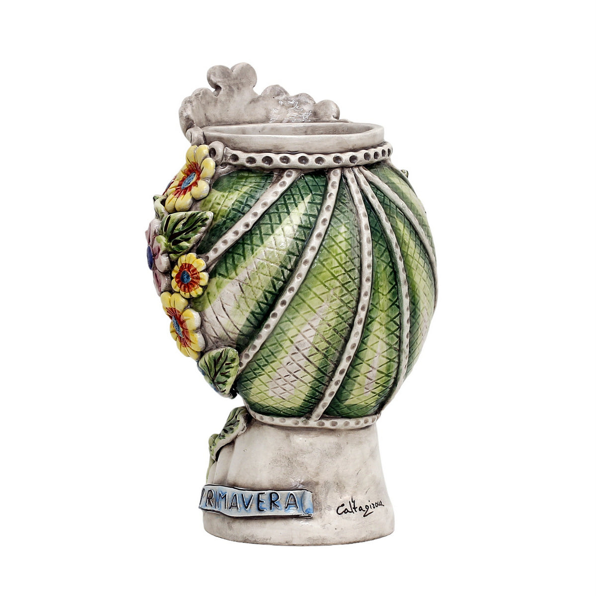 CALTAGIRONE: Sicilian Moorish Head Vase - Woman with Spring flowers (Medium 12" H.) - artisticaitalian.com