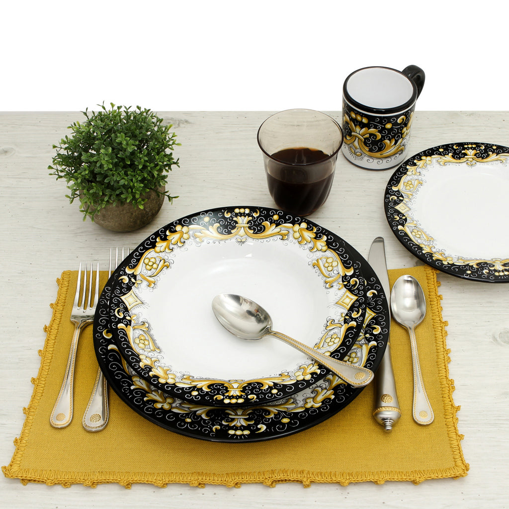 DERUTA COLORI: 4 Pieces Place Setting Bundle - BLACK/GOLD - artisticaitalian.com