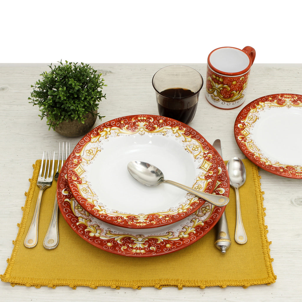 DERUTA COLORI: Pasta/Soup Rim Plate - CORAL RED - artisticaitalian.com