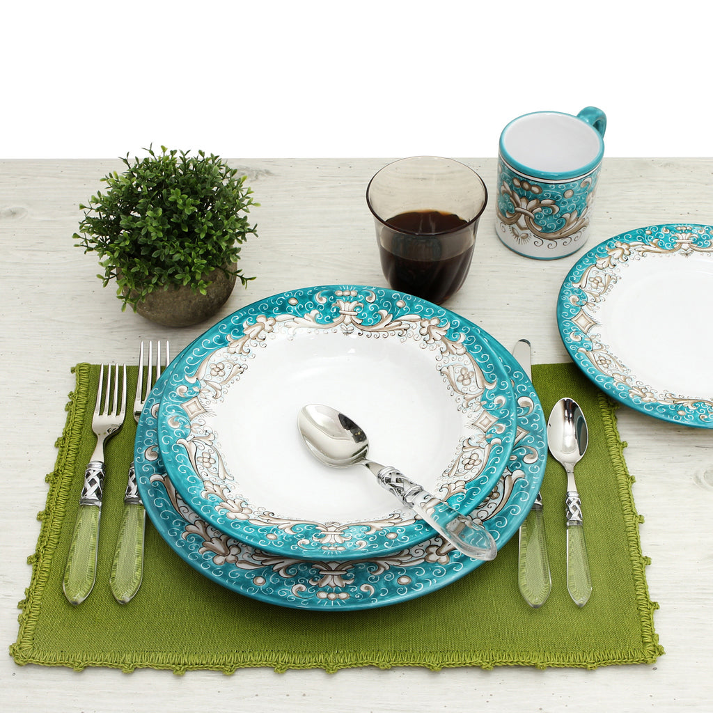 DERUTA COLORI: Pasta/Soup Rim Plate - AQUA/TEAL - artisticaitalian.com