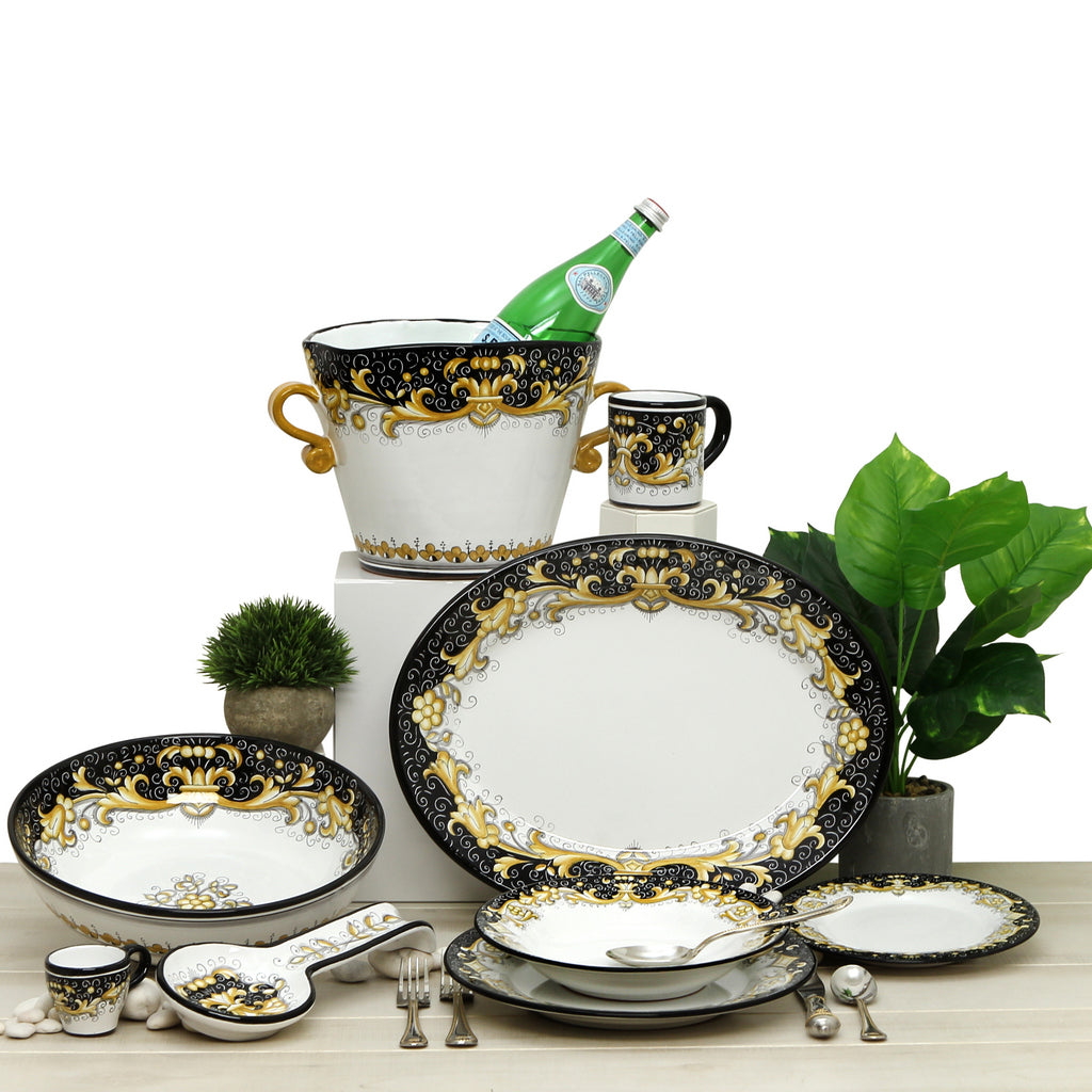 DERUTA COLORI: Serving Pasta/Salad Bowl - BLACK/GOLD - artisticaitalian.com