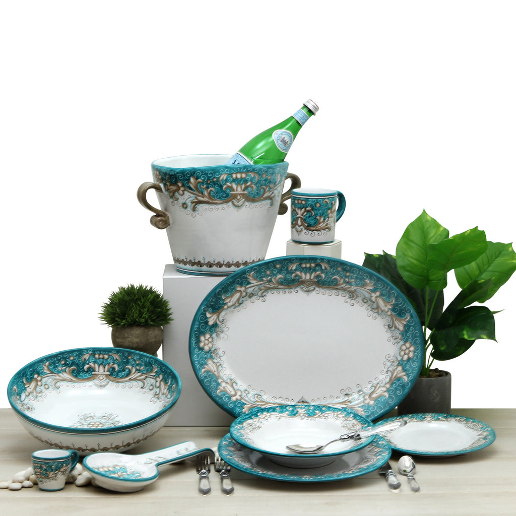 DERUTA COLORI: Pasta/Soup Rim Plate - AQUA/TEAL - artisticaitalian.com