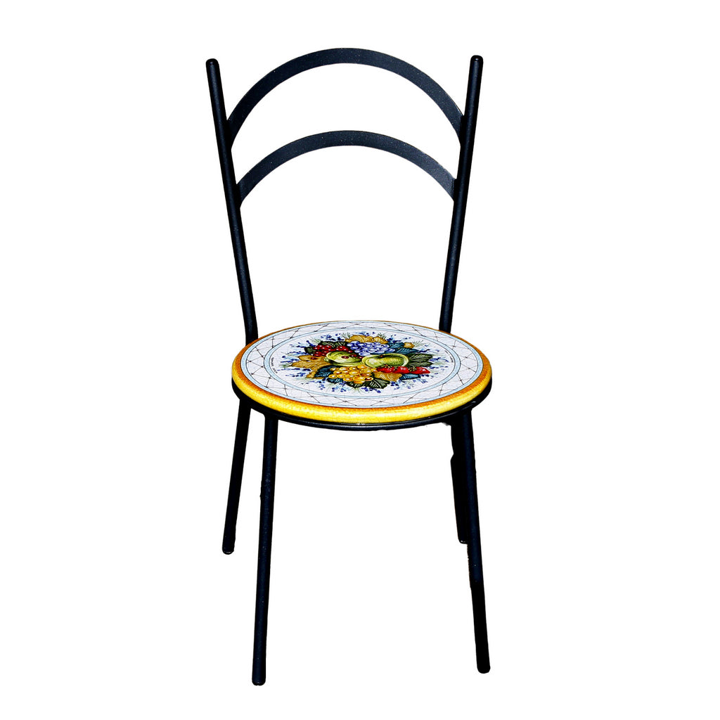 WROUGHT IRON CHAIR: Diana Design with ceramic stone seat - artisticaitalian.com