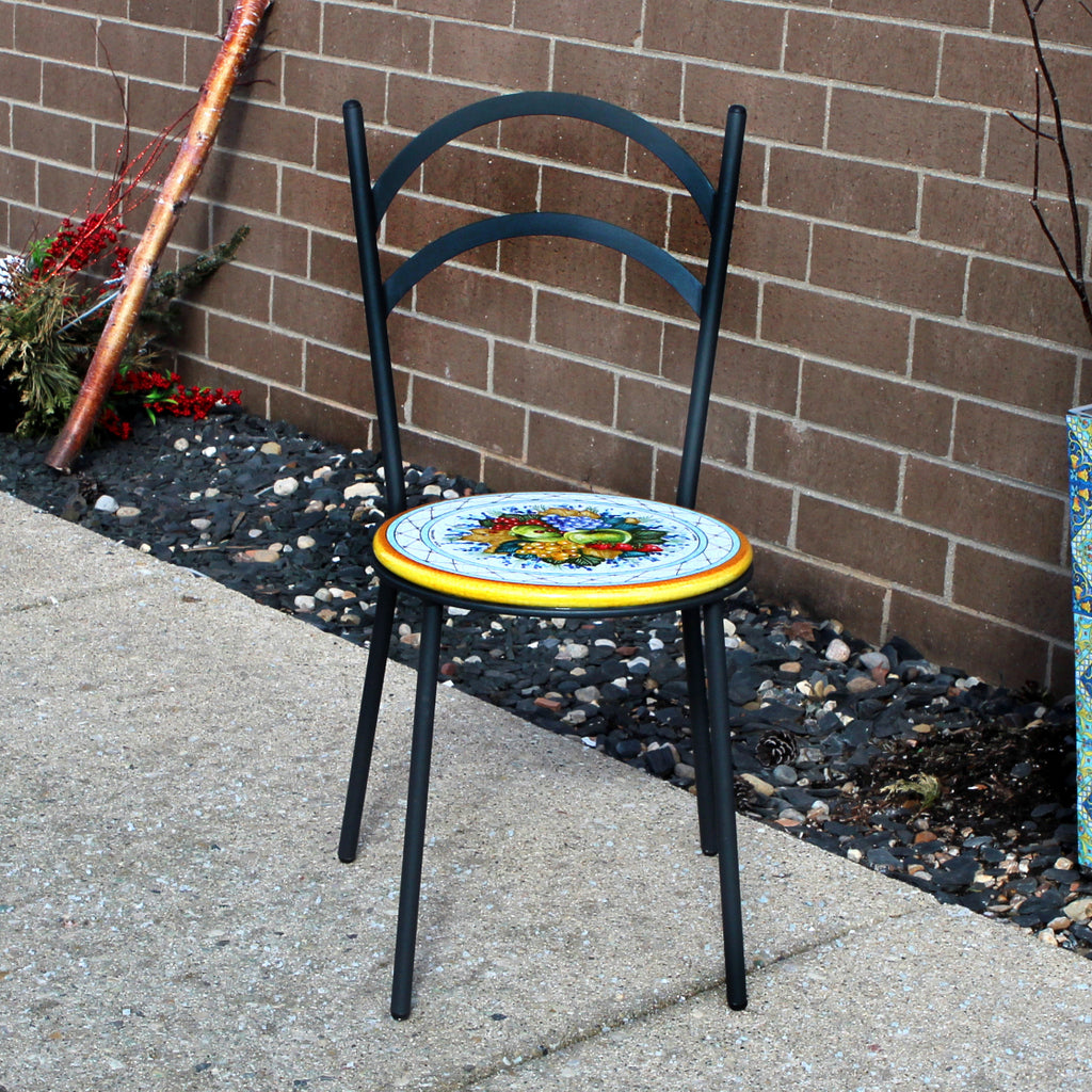 WROUGHT IRON CHAIR: Diana Design with ceramic stone seat - artisticaitalian.com