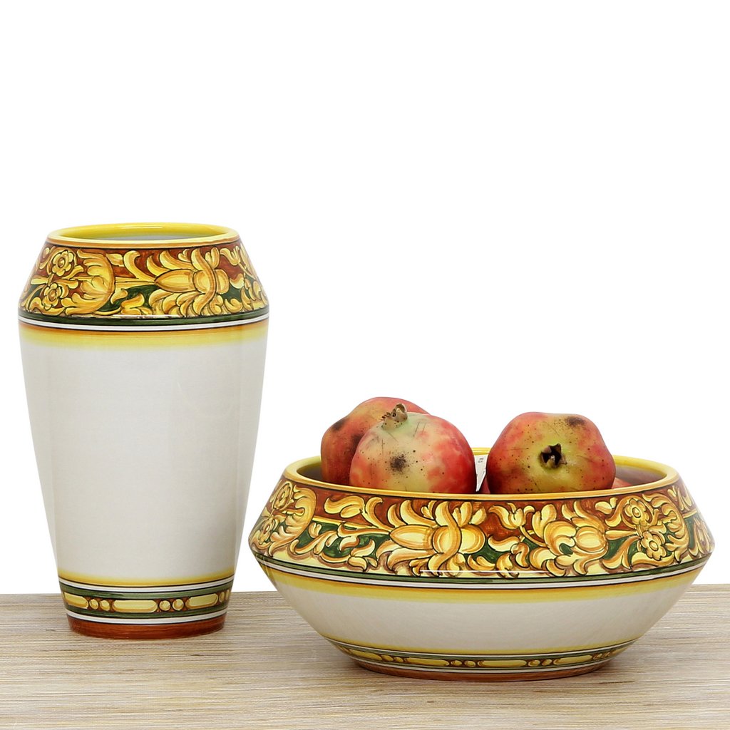 DERUTA BELLA: Fruit Bowl Centerpiece - Old Orange Design - (Premium Masterpiece by Francesca Niccacci) - artisticaitalian.com