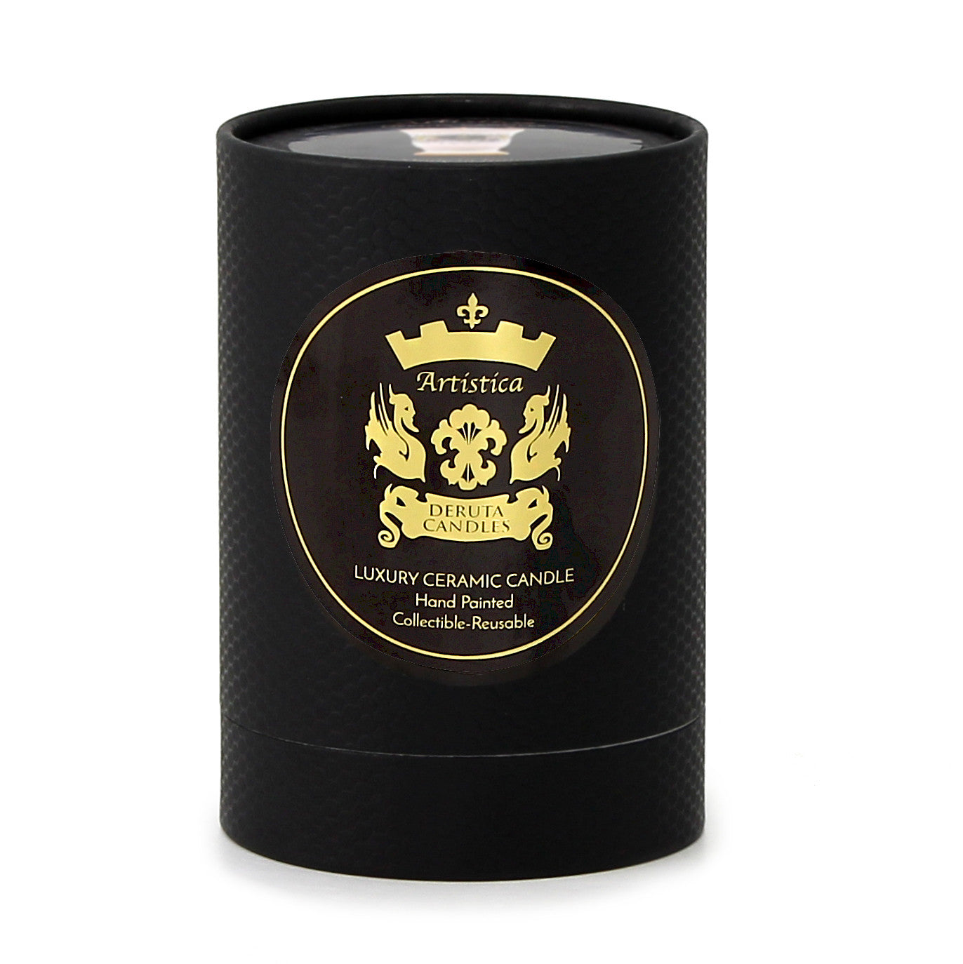 DERUTA MILANO: Candle Black with Hand Painted Pure Platinum Stripes - artisticaitalian.com