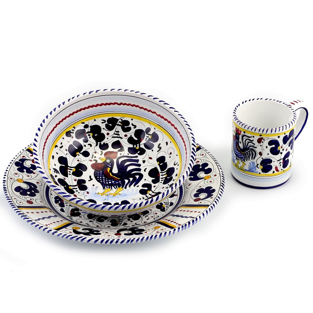 ORVIETO BLUE ROOSTER: Pre Pack Dinner Plate + Coupe Bowl + Mug - artisticaitalian.com