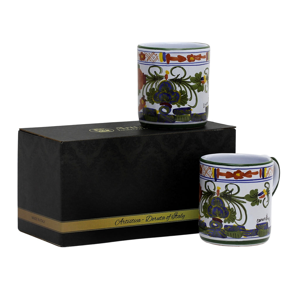 GIFT BOX: With two Deruta Mugs - FAENZA CARNATION Design - artisticaitalian.com