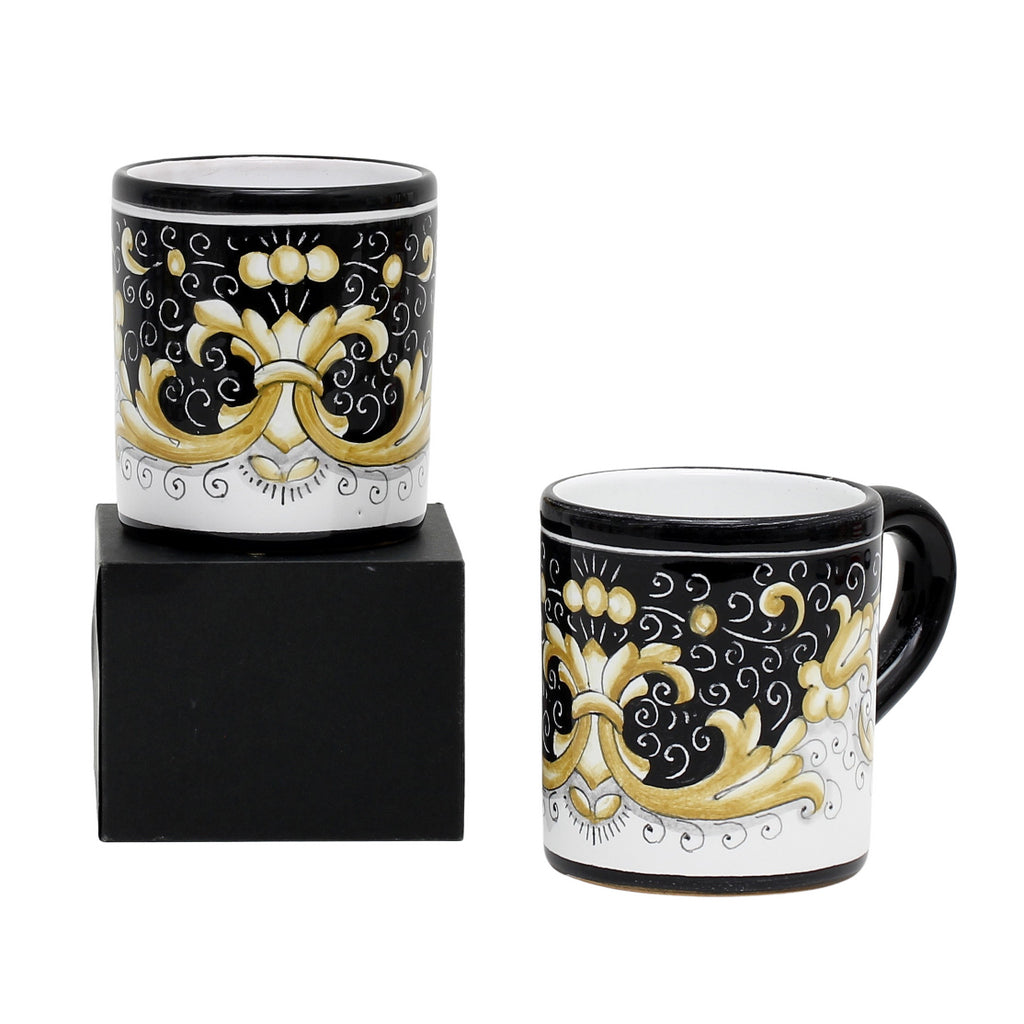 GIFT BOX: With two Deruta Mugs - DERUTA COLORI Black Gold Design - artisticaitalian.com