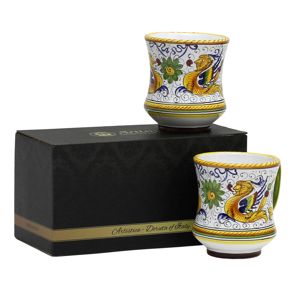 GIFT BOX: With two Deruta Mugs - RAFFAELLESCO DELUXE Concave Design - artisticaitalian.com