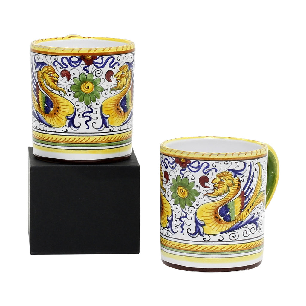 GIFT BOX: With two Deruta Mugs - RAFFAELLESCO DELUXE Design - artisticaitalian.com