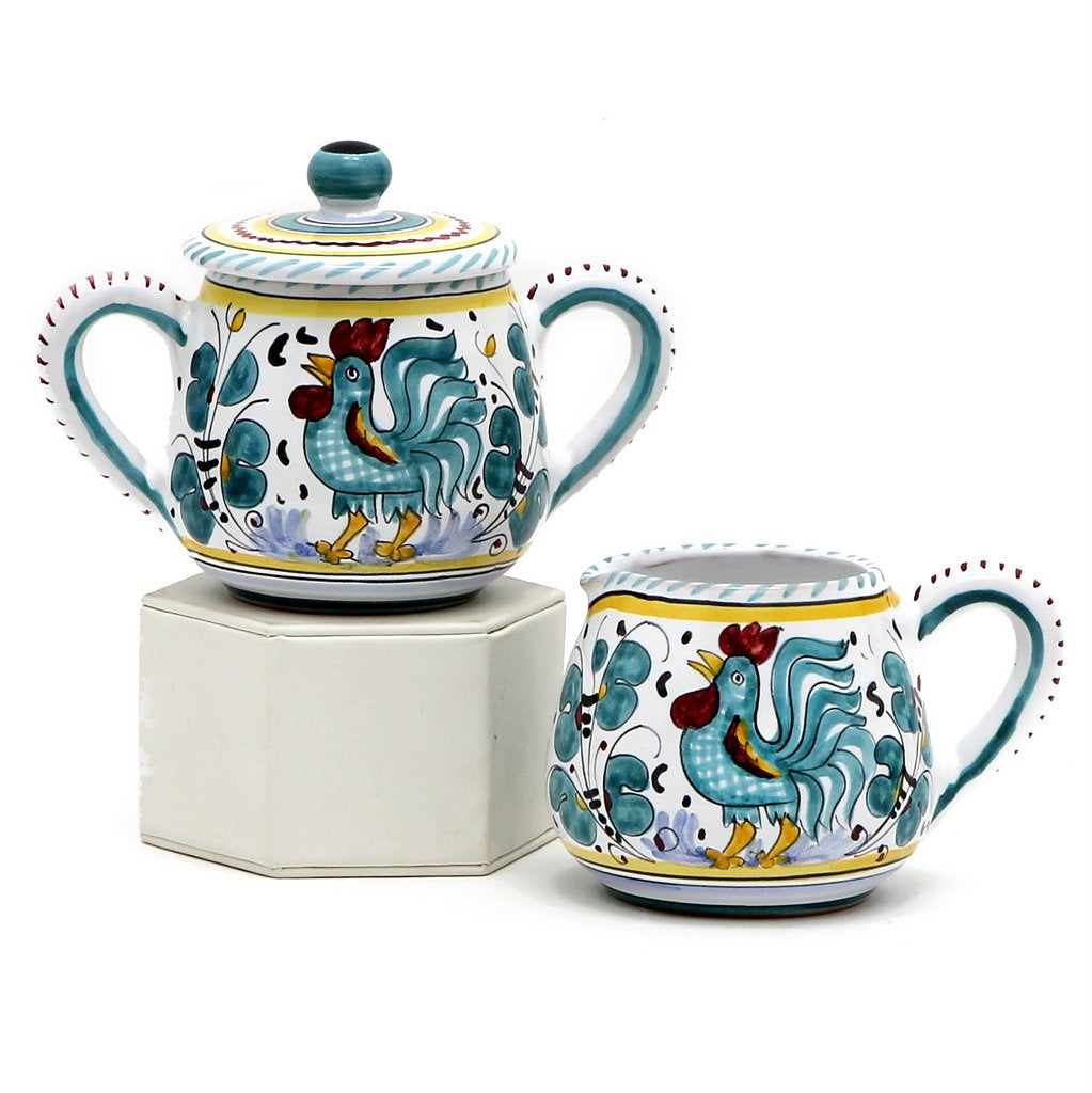 ORVIETO GREEN ROOSTER: Sugar and Creamer - artisticaitalian.com