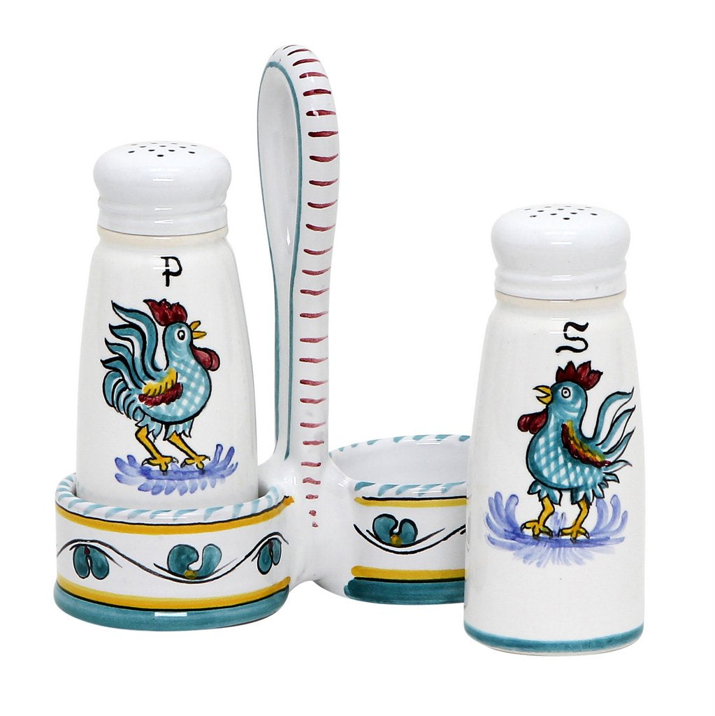 ORVIETO GREEN ROOSTER: Salt and Pepper Cruet [R] - artisticaitalian.com