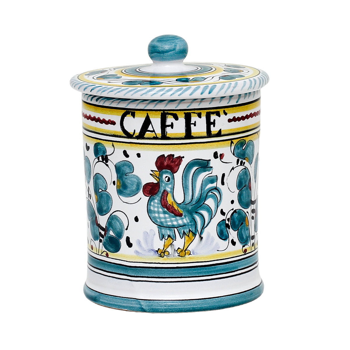 ORVIETO GREEN ROOSTER: Caffe' (Coffee) Container Canister - artisticaitalian.com