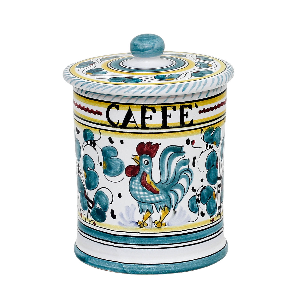 ORVIETO GREEN ROOSTER: Caffe&#39; (Coffee) Container Canister - artisticaitalian.com