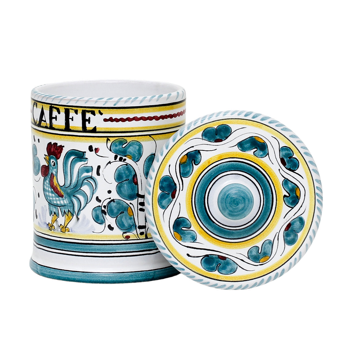 ORVIETO GREEN ROOSTER: Caffe' (Coffee) Container Canister - artisticaitalian.com