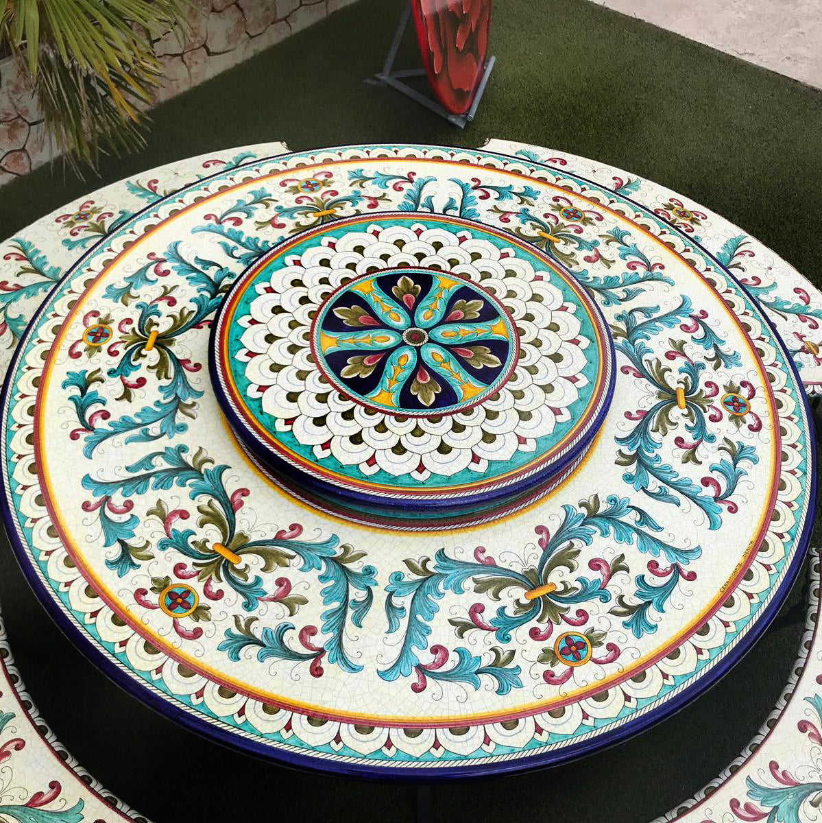 LAZY SUSAN: Ceramic-Stone Rotating Lazy Susan 30" Diam. - artisticaitalian.com