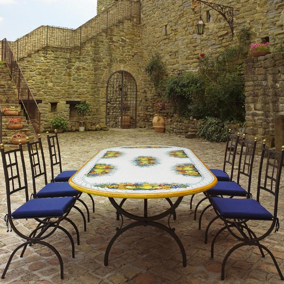 CERAMIC STONE TABLE + IRON BASE: NAPOLI Design - Hand Painted  ^ in Deruta, Italy. - artisticaitalian.com