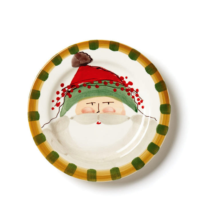 VIETRI: Old St Nick Round Salad Plate Green Hat - artisticaitalian.com