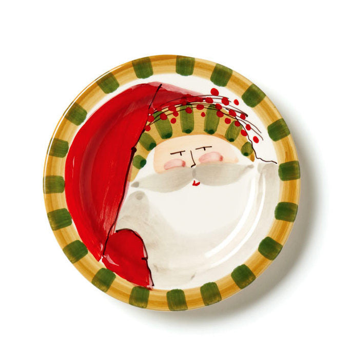 VIETRI: Old St Nick Round Salad Plate Striped Hat - artisticaitalian.com