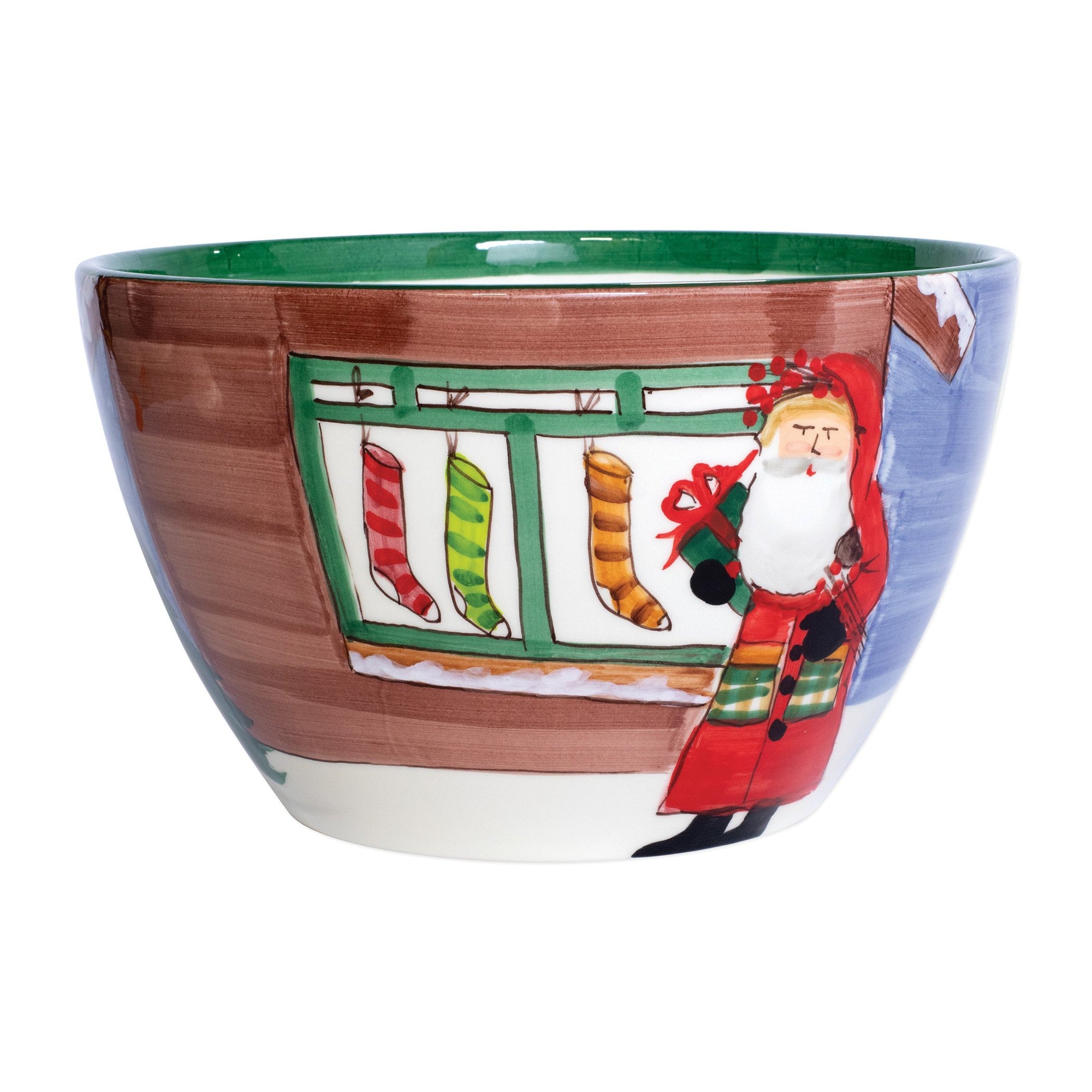 VIETRI: Old St. Nick Large Deep Bowl - Santa w/ Stockings - artisticaitalian.com