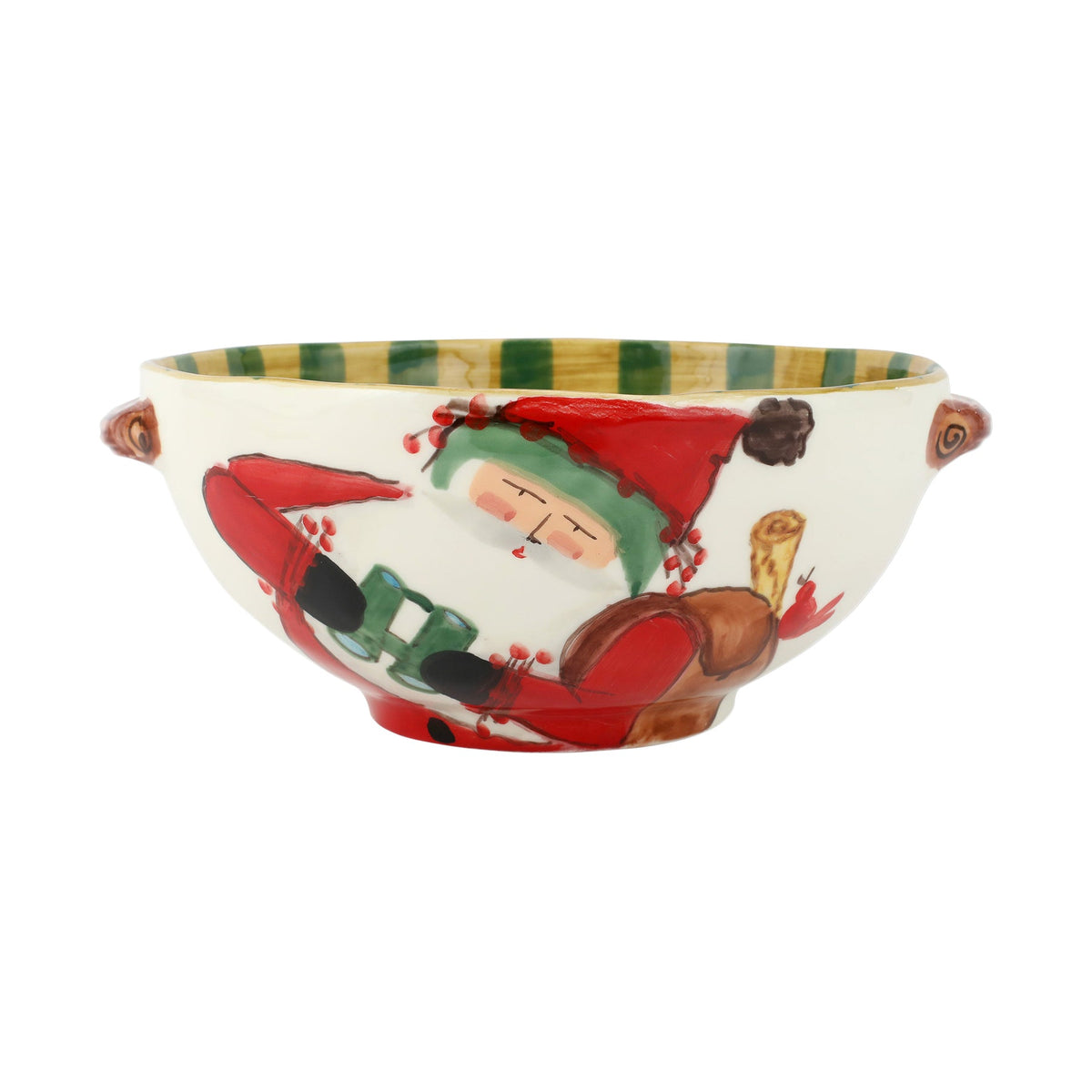 VIETRI: Old St Nick Handled Bowl w/Bird Watcher - artisticaitalian.com