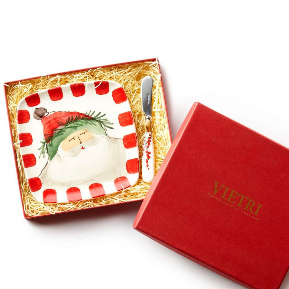 VIETRI: Old St Nick Square Plate with Spreader (In Gift Box) - artisticaitalian.com