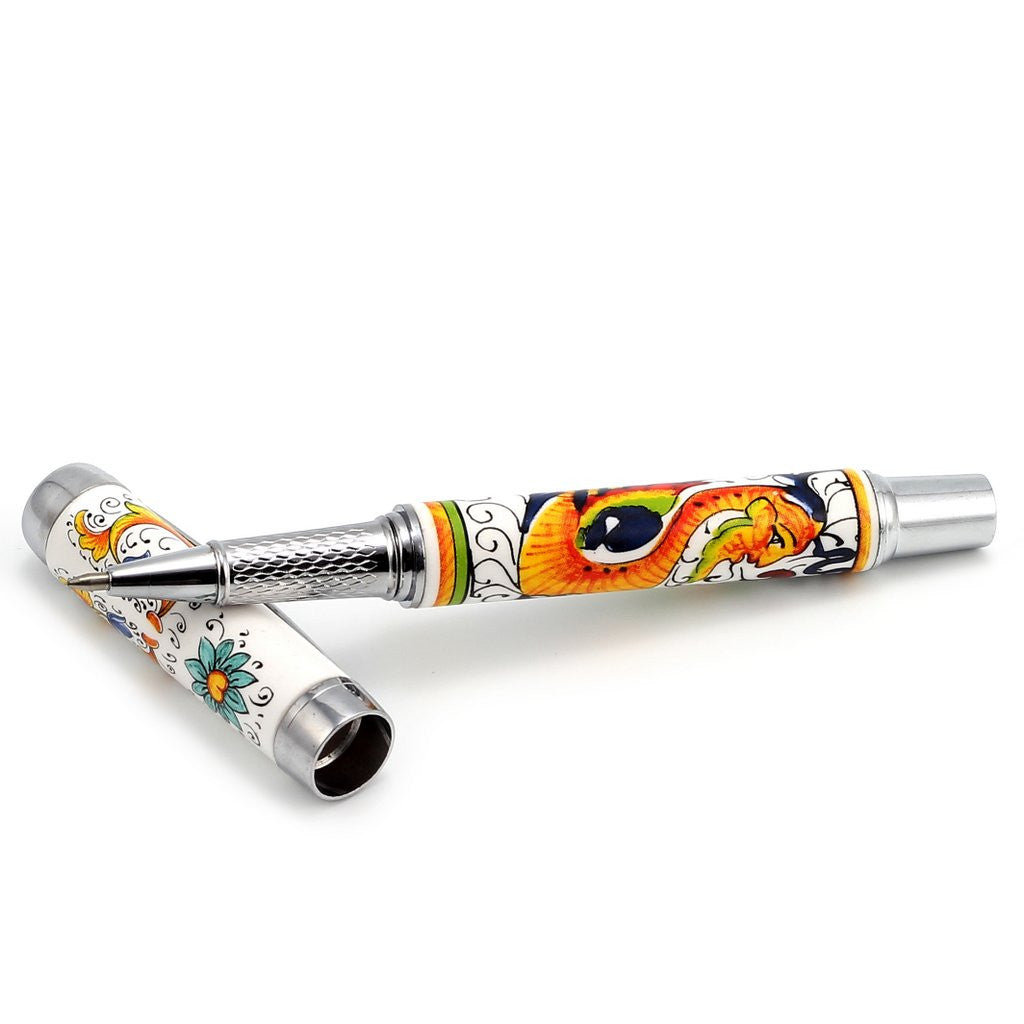 ART PEN: Artistica ROLLER BALL pen Ceramic Porcelain Raffaellesco Deruta design - artisticaitalian.com