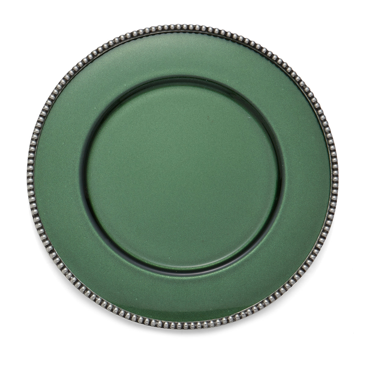 ARTE ITALICA: Perla Beaded Glass/Metal Charger Green/Silver [R] - artisticaitalian.com