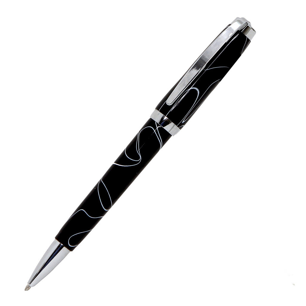 ART-PEN: Handcrafted Luxury Twist Pen - GRADUATE Chrome with Lava Bright Classic Black with White Thread body - artisticaitalian.com