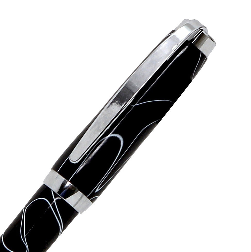 ART-PEN: Handcrafted Luxury Twist Pen - GRADUATE Chrome with Lava Bright Classic Black with White Thread body - artisticaitalian.com