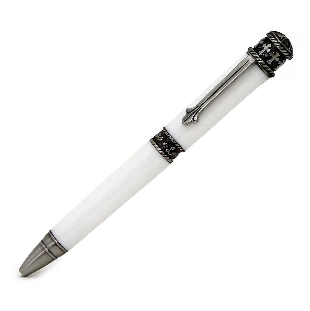 ART-PEN: Handcrafted Luxury Twist Pen - Faith Hope Love - Antique Pewter with Papal White body - artisticaitalian.com