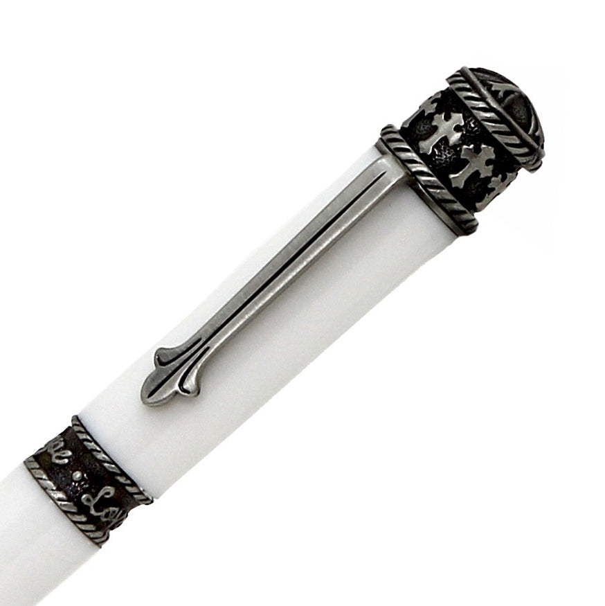 ART-PEN: Handcrafted Luxury Twist Pen - Faith Hope Love - Antique Pewter with Papal White body - artisticaitalian.com