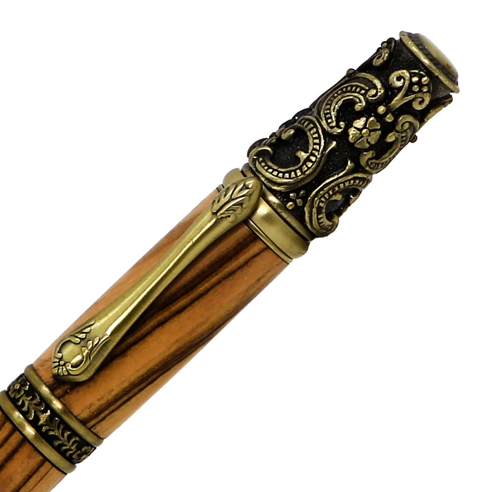 ART-PEN: Handcrafted Luxury Twist Pen - Ricco Deruta Design - Antique Brass with Exhibition Olive Wood body - artisticaitalian.com