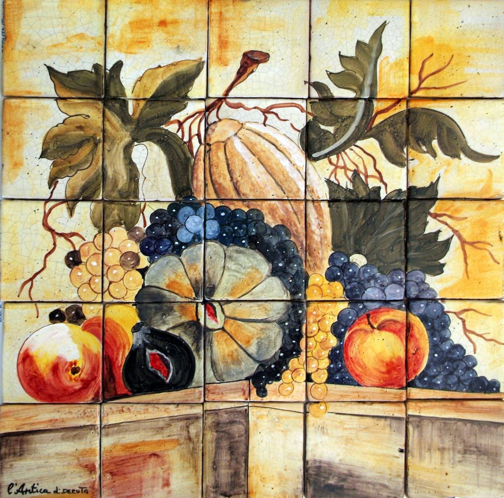 ANTICA DERUTA: WALL PANEL BACKSPLASH FRUTTA NEL TAVOLO - artisticaitalian.com