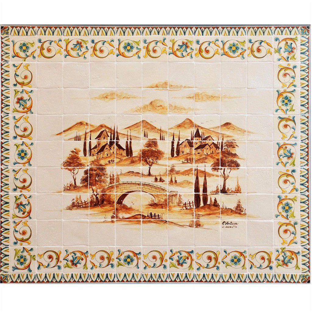 ANTICA DERUTA: WALL PANEL BACKSPLASH PAESAGGIO RICCO DERUTA BORDER - artisticaitalian.com