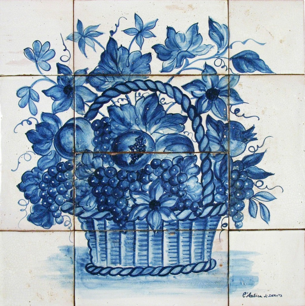 ANTICA DERUTA: WALL PANEL BACKSPLASH CESTO FRUTTA BLU - artisticaitalian.com