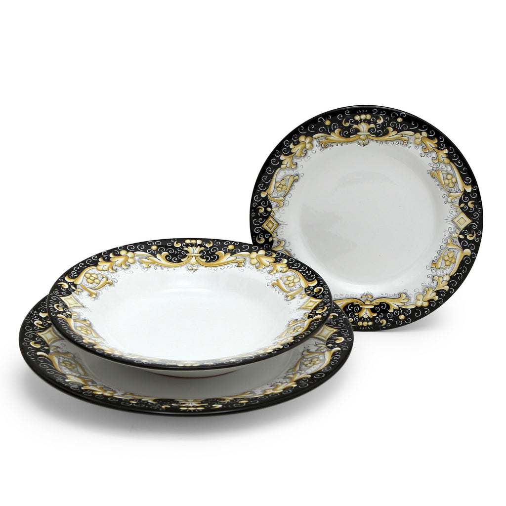 DERUTA COLORI: 3 Pieces Place Setting Bundle - BLACK/GOLD - artisticaitalian.com