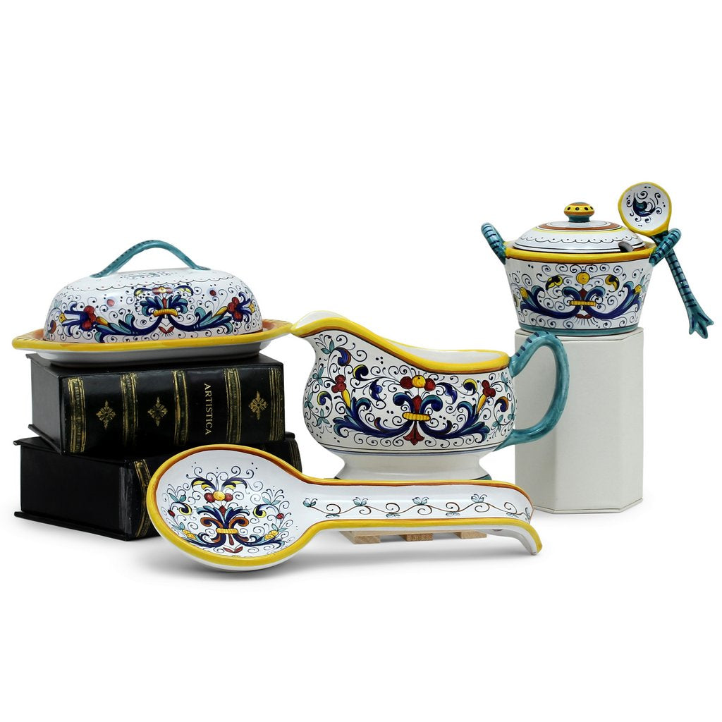 RICCO DERUTA: Bundle with Butter Dish + Sauce Boat + Parmesan Bowl + Spoon Rest - artisticaitalian.com