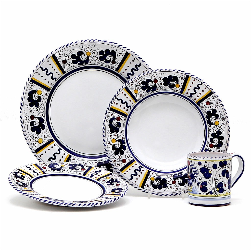 ORVIETO BLUE ROOSTER: 4 Pieces Place Setting - White center - artisticaitalian.com