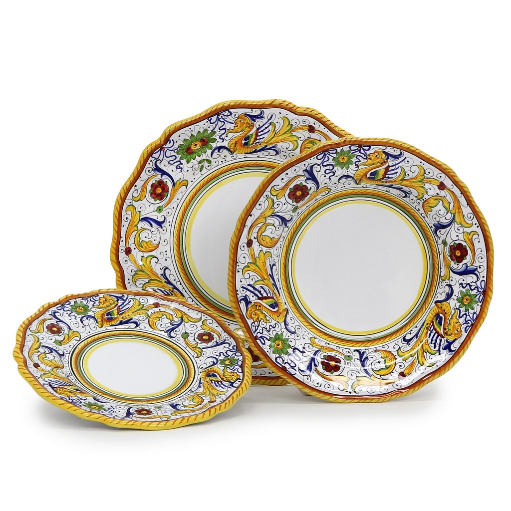 RAFFAELLESCO DELUXE: 3 Pieces Place Setting (White Center) - artisticaitalian.com