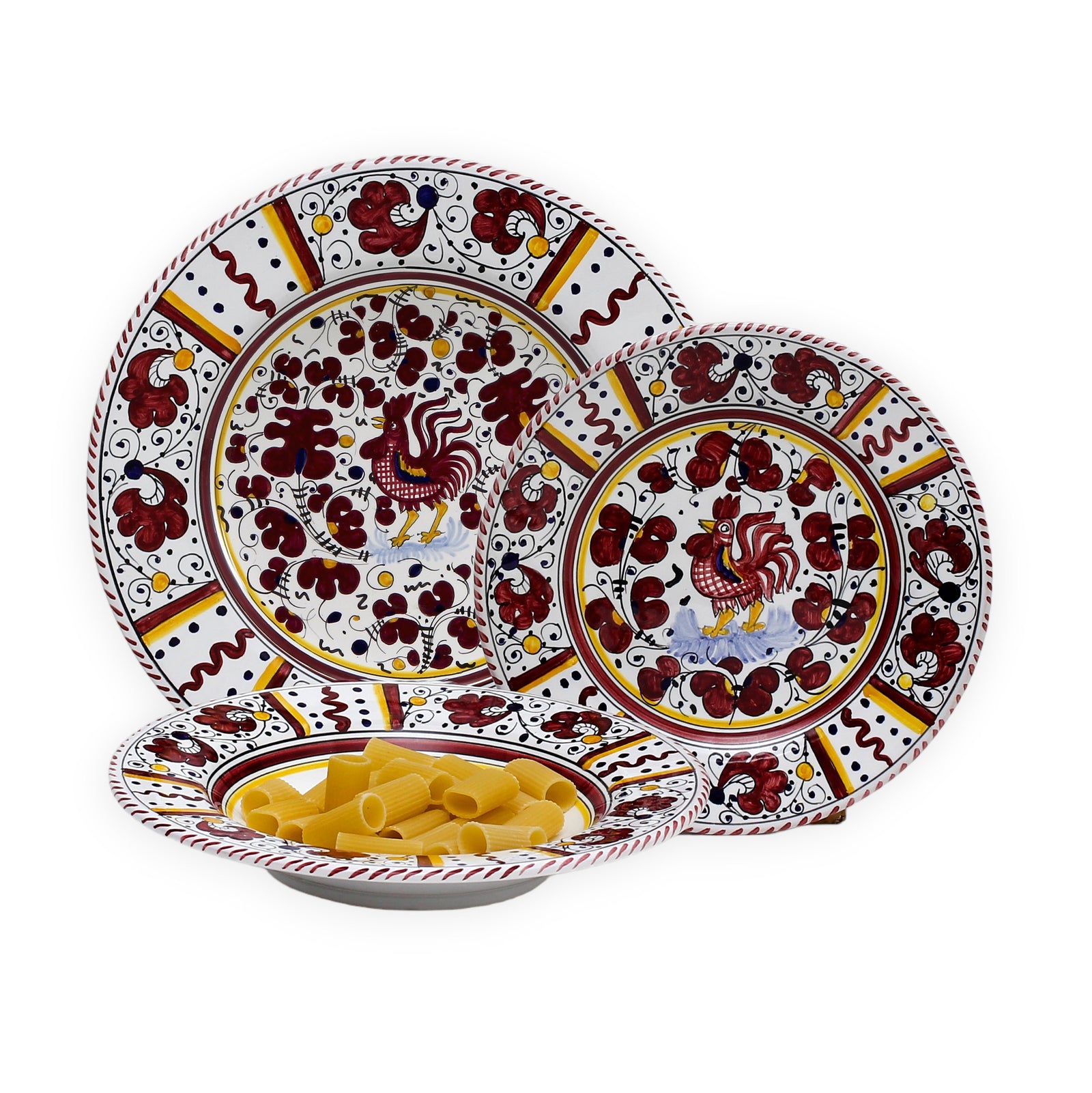 ORVIETO RED ROOSTER: 3 Pieces Dinnerware Place Setting - artisticaitalian.com