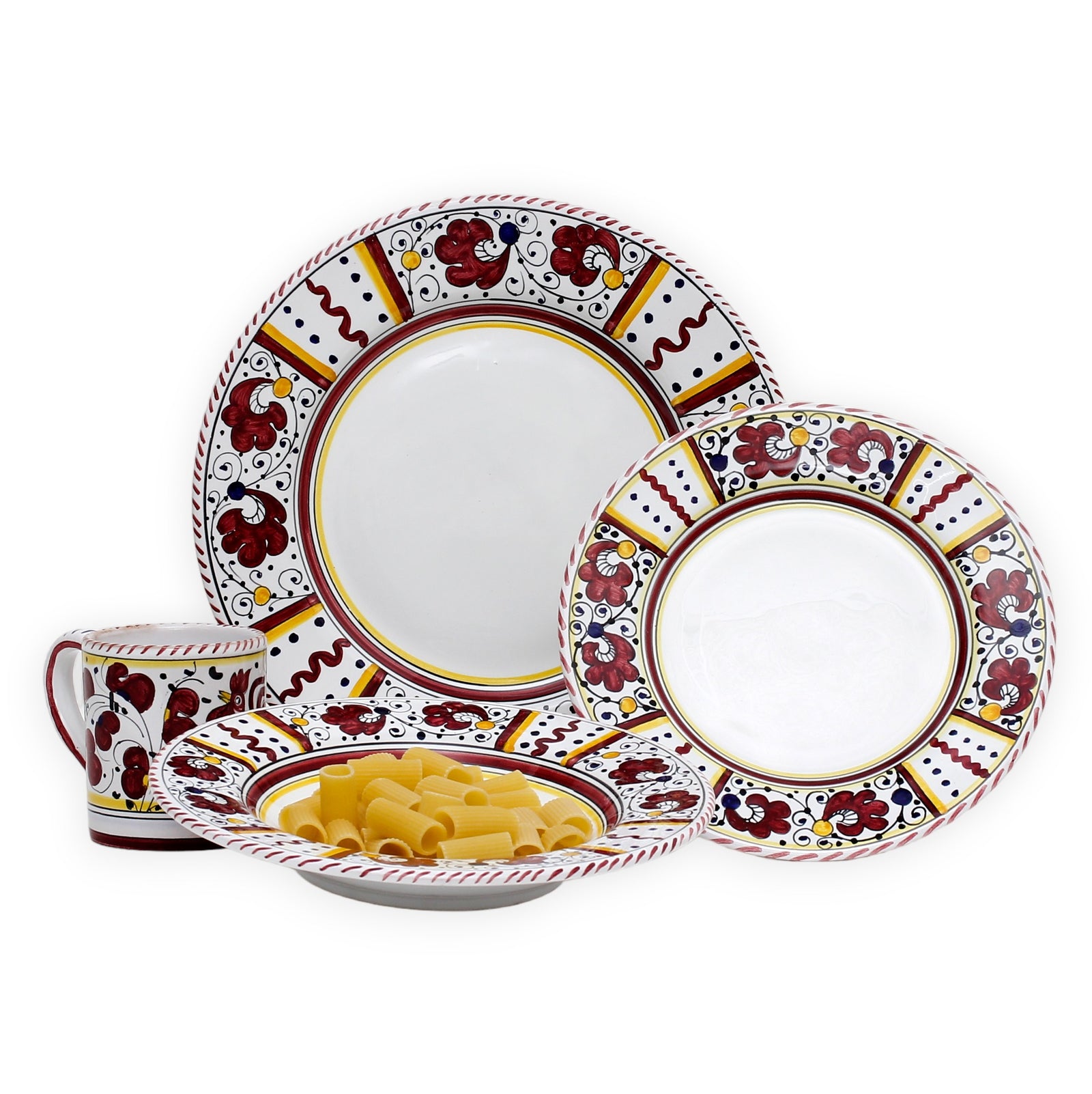 ORVIETO RED ROOSTER: 4 Pieces Place Setting - White center - artisticaitalian.com