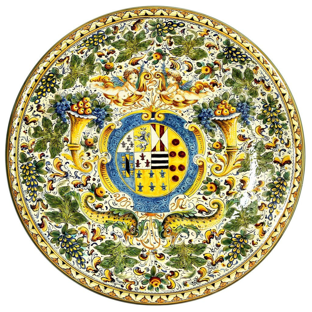 MAJOLICA CORNUCOPIA: Extra large wall plate with crest (28D) - artisticaitalian.com