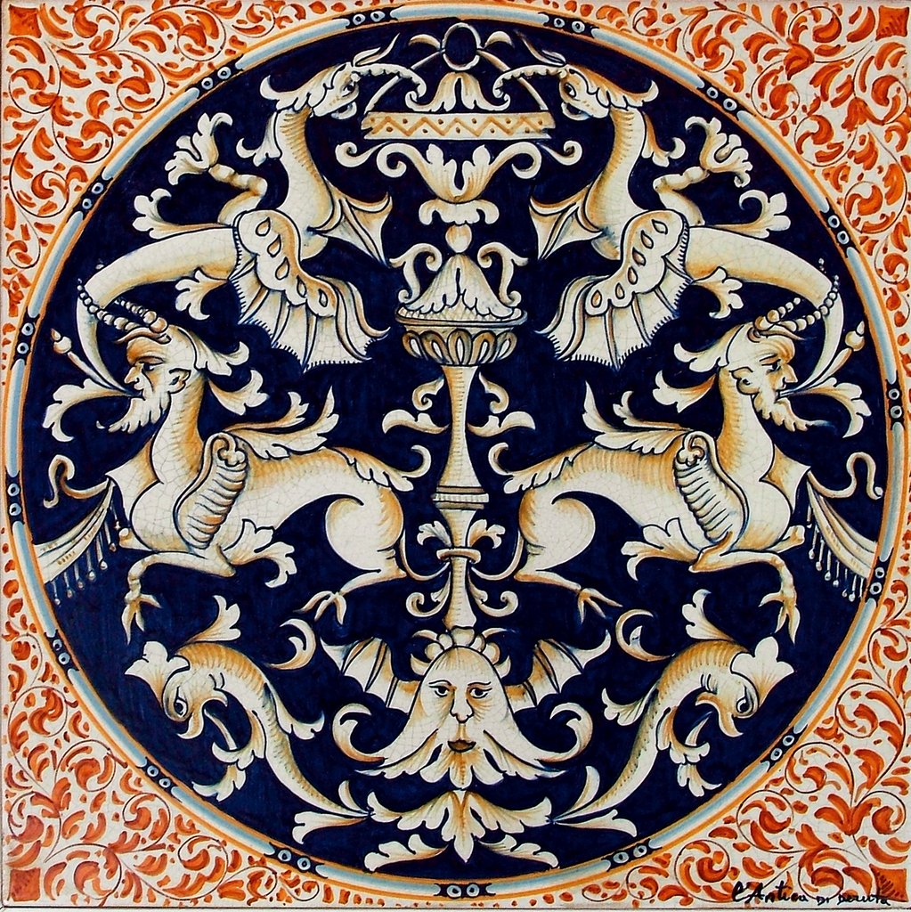 ANTICA DERUTA: Large Hand Painted Ceramic Authentic Deruta Tile - artisticaitalian.com