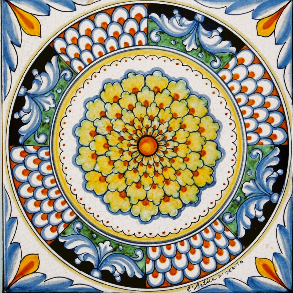 ANTICA DERUTA: Large Hand Painted Ceramic Authentic Deruta Tile - artisticaitalian.com